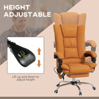PU Leather Executive Massage Office Chair with 4 Vibration, Reclining w/ Adjustable Height, Swivel Wheels, Light Brown
