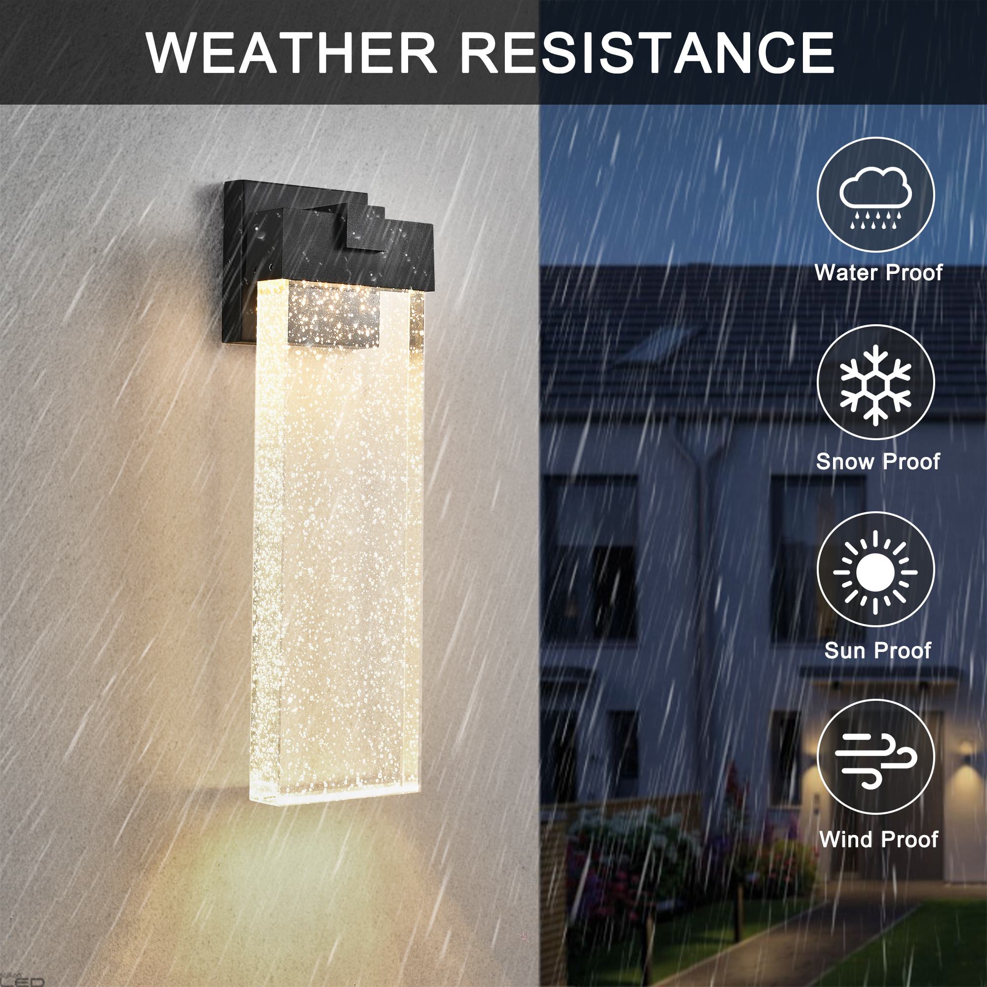 Modern Outdoor Wall Light Fixture with Bubble Crystal, Weatherproof LED Wall Sconce, Up and Down Lighting, 4" L x 5.5" W x 18" H, Black