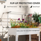 Elevated Garden Box with Greenhouse Cover, Raised Garden Bed with Legs and Drainage Hole for Vegetables, White