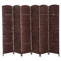 6' Tall Wicker Weave 6 Panel Room Divider Privacy Screen - Brown