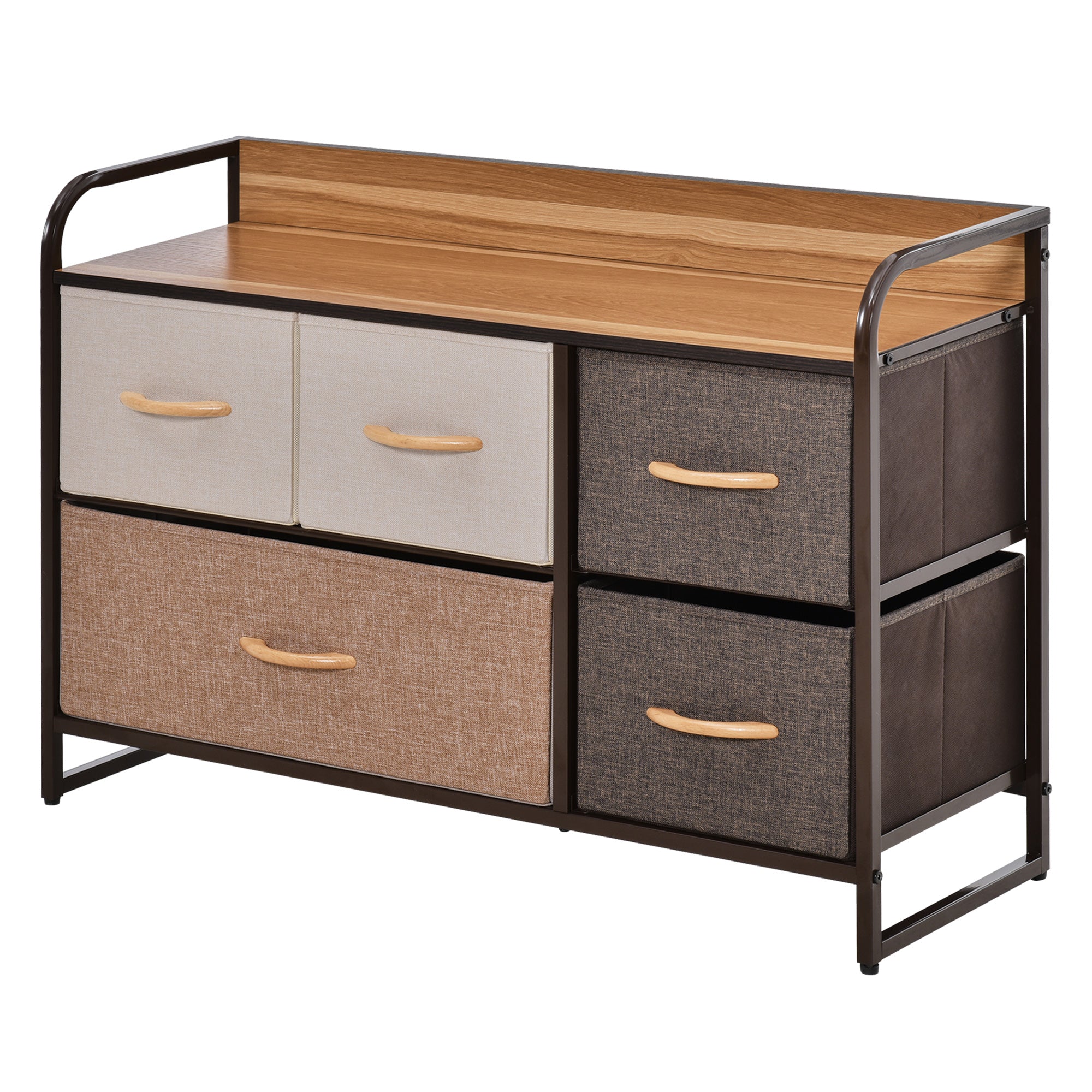 5-Drawer Dresser, 2-Tier Storage Tower with Steel Frame for Bedroom, Nursery Room, Multicolored