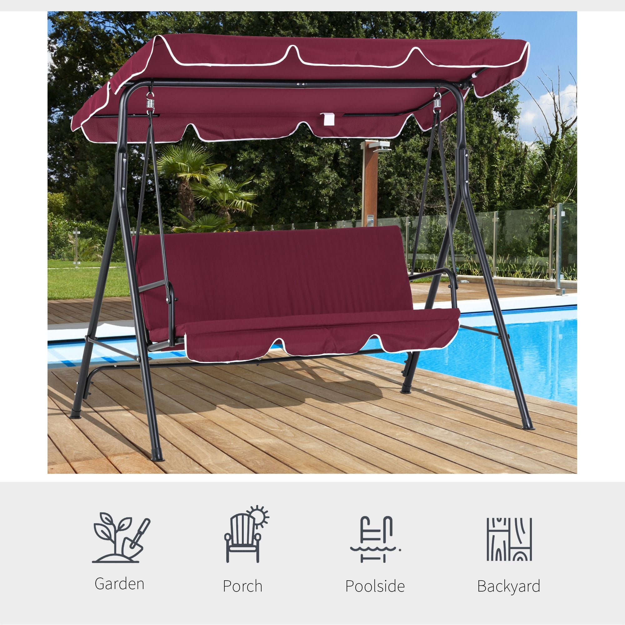 Outdoor Patio Swing Chair with Adjustable Tilt Canopy and Removable Cushion, Red