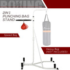 2-in-1 Punching Bag Stand, Adjustable Height Heavy Bag Stand with Weighted Base and Speed Bag for Home, White