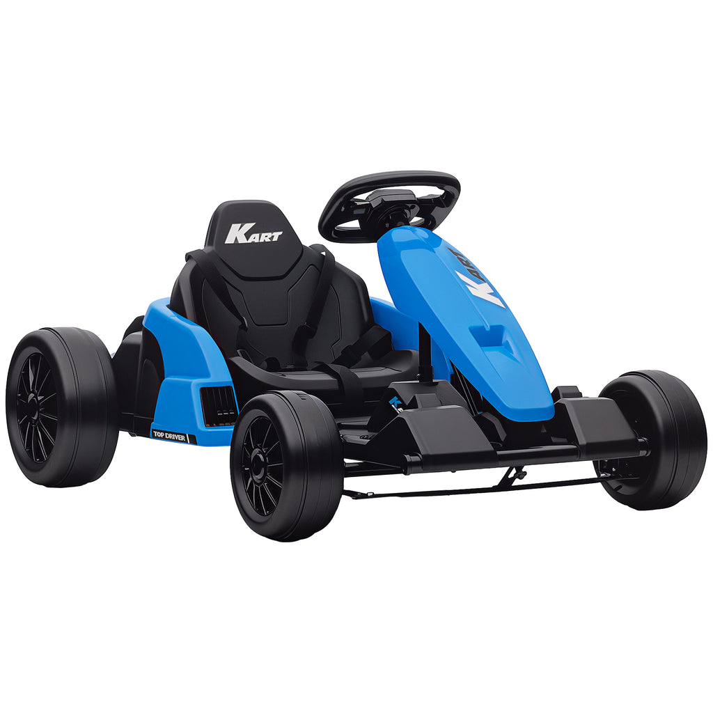 24V Electric Go Kart with Dual 150W Motors, Adjustable Seat & 11.2MPH High Speed, Slow Start, 5-Point Harness, Blue