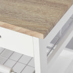Mobile Kitchen Cart, Rolling Kitchen Island with Storage, Utility Cart with Wire Fruit Baskets, Trays and Drawer, White