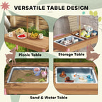 Kids Picnic Table Set with Foldable Umbrella, Removable Cushions & Boxes, Flamingo Theme, Pink