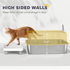Extra Large Stainless Steel Cat Litter Box with Scoop & Pad, Anti-Urine Leakage, Easy Cleaning, Non-Sticky