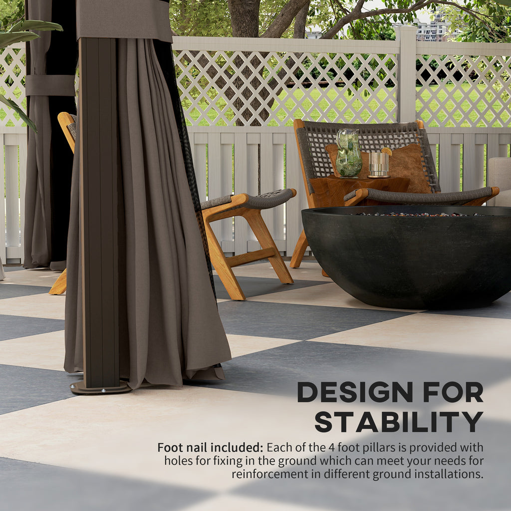 10' x 12' Hardtop Gazebo with Curtains and Netting, Gazebo Canopy with Aluminum Frame and Hooks, Coffee