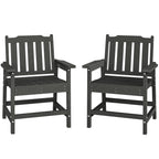 2 Piece All-Weather Patio Chairs, HDPE Patio Dining Chair Set, Heavy Duty Wood-Like Outdoor Furniture, Gray
