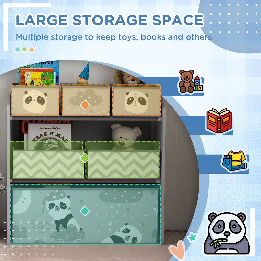 Toy Organizer with 6 Storage Bins, 25" x 12" x 26", Gray
