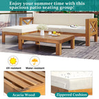 Casual Outdoor Sectional Sofa with Wood Frame & Cushions, Patio Seating Group for Backyard, 25.5" L x 25.5" W x 25.5" H, Beige
