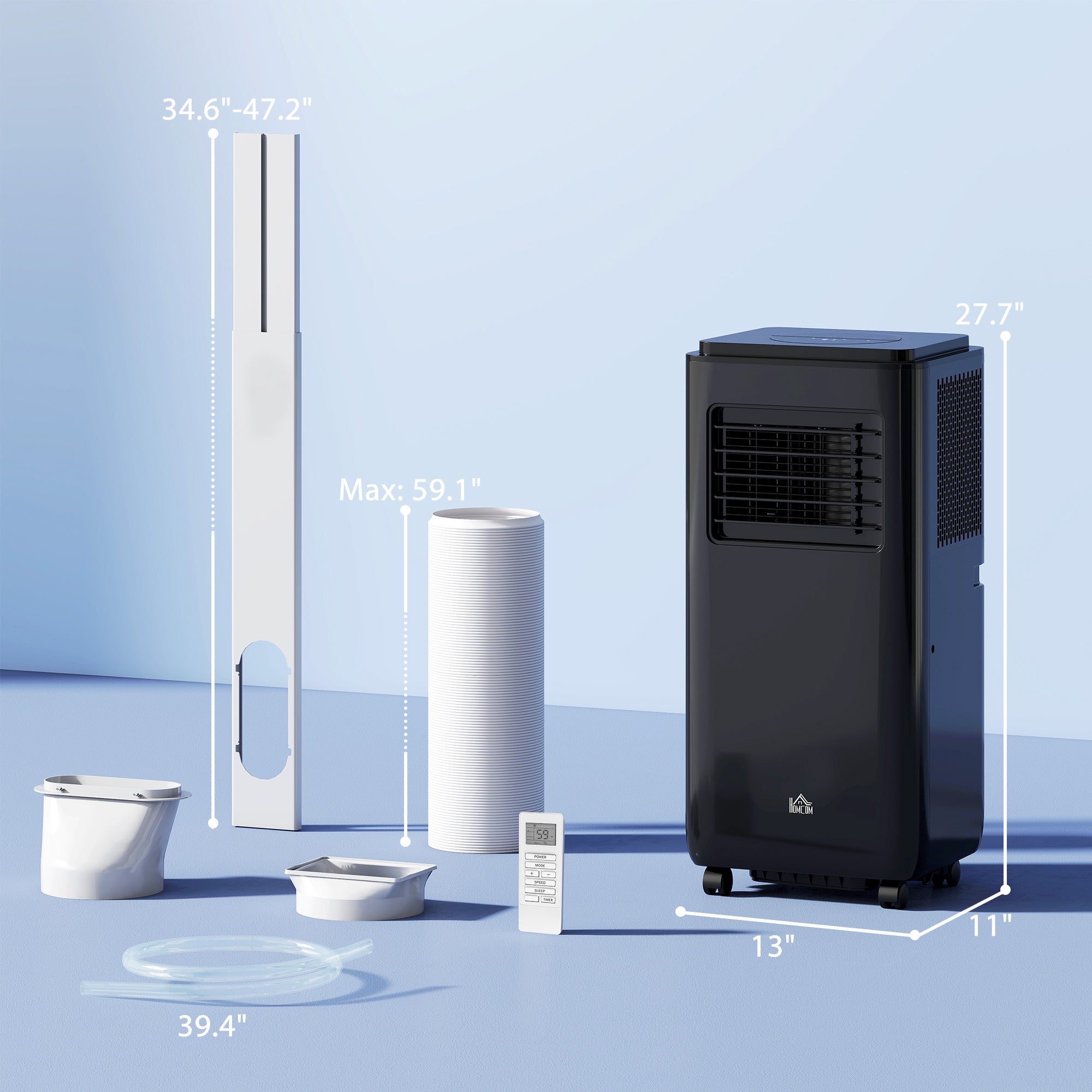 8,000 BTU Moible Air Conditioner 345 Sq. Ft., Dehumidifier Fan Auto Sleep with 24H Timer On/Off, Window Kit, Black