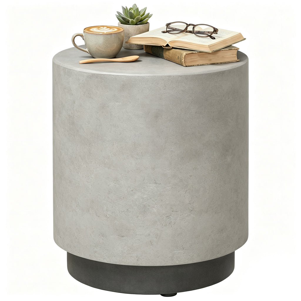 Lightweight Accent Table with Concrete Finish, Round Side Table with 4 Adjustable Feet for Indoor, Outdoor, Gray