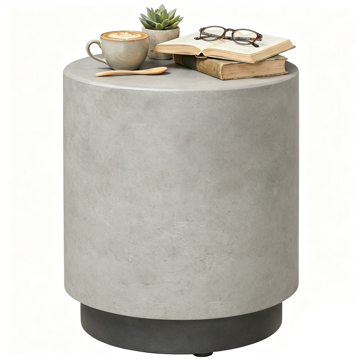 Lightweight Accent Table with Concrete Finish, Round Side Table with 4 Adjustable Feet for Indoor, Outdoor, Gray