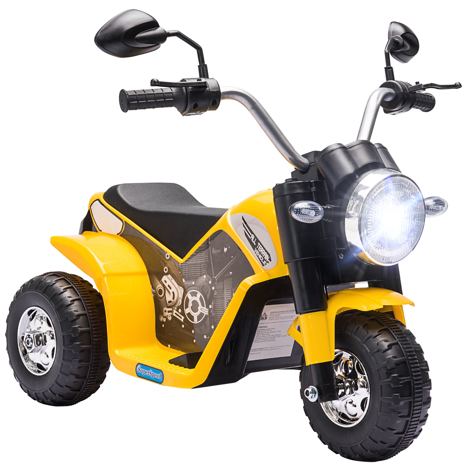 Electric Motorcycle for Kids, 6V Battery Powered Ride-On Dirt Bike 3-Wheels Motorbike with Horn Headlights Realistic Sounds Speed for 18 - 36 Months Yellow