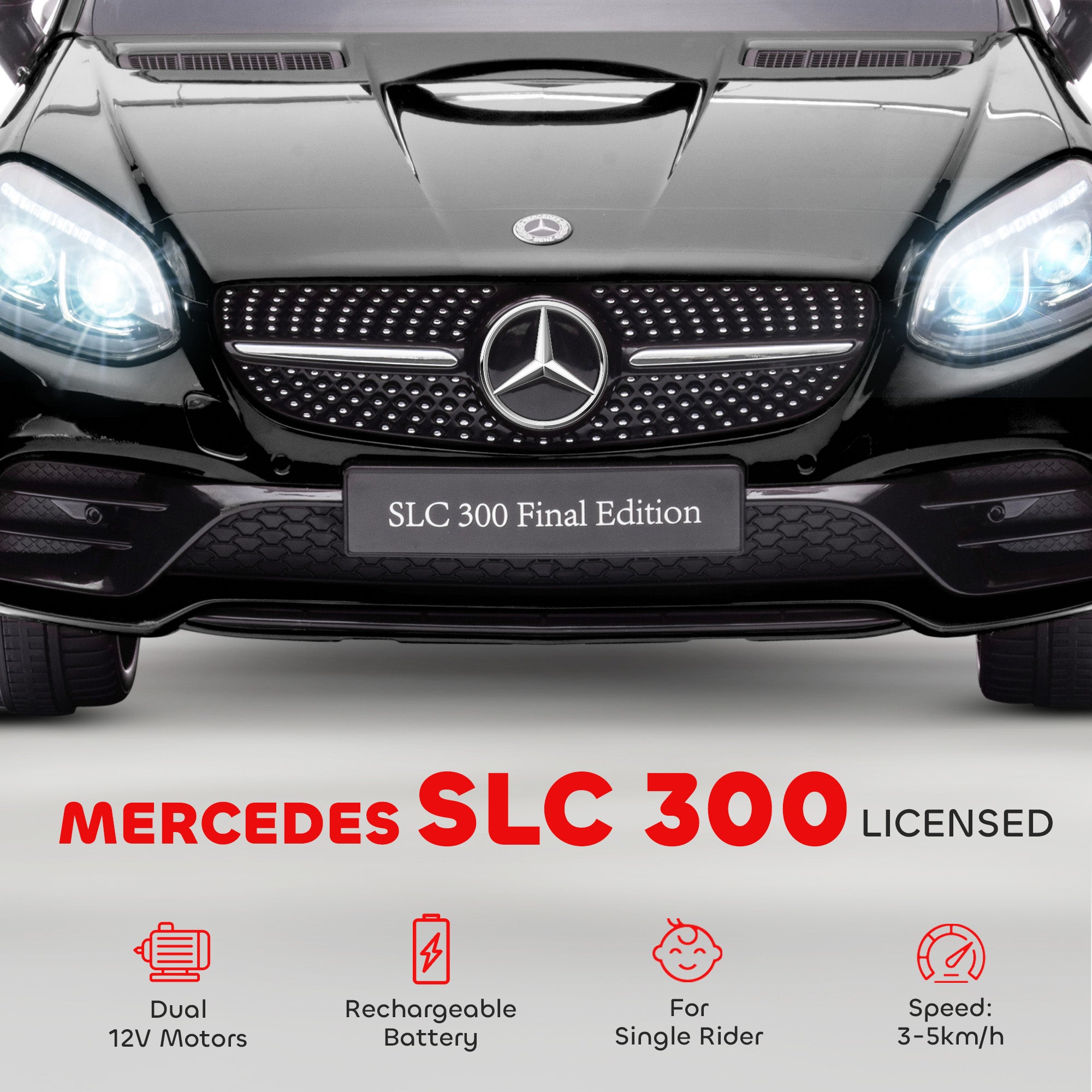 SLC 300 Licensed 12V Ride On Car for Kids with Remote Control, 2 Speeds, Battery Powered Kids Electric Car with Music, Lights, Suspension for 3-6 Years Old, Black