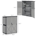 Wood Storage Shed, Outdoor Garden Shed with Asphalt Roof, 2 Shelves, Lockable Doors and Adjustable Feet, Gray