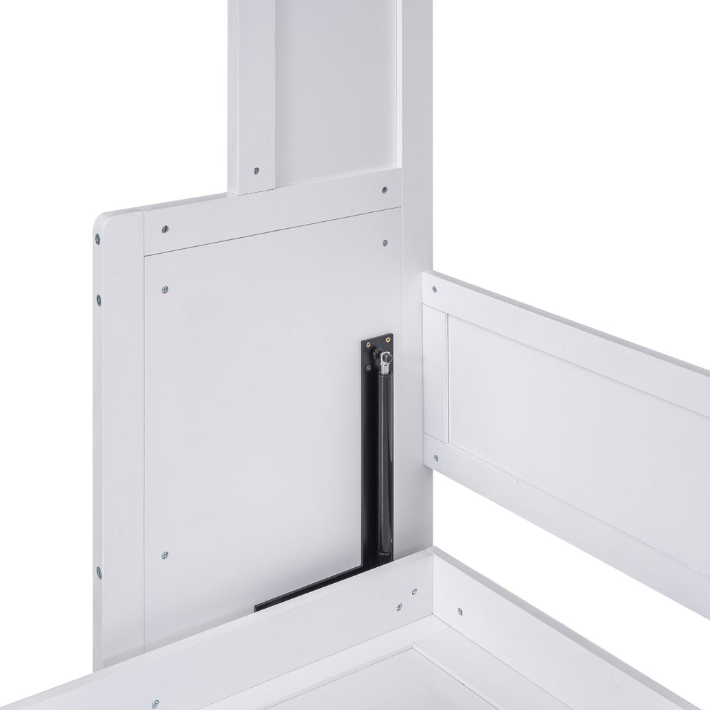 Space-Saving Design Queen Size Murphy Bed with Shelf, Solid Wood and MDF, 86" L x 69.5" W x 87" H, White