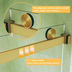 Frameless Double Sliding Shower Door with Silent Rollers, Bathroom Door with Square Tube Track, 60" L x 0.5" W x 74" H, Brushed Gold