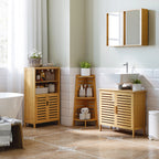 Freestanding Bathroom Sink Cabinet, Bamboo Under Sink Cabinet Cupboard Organizer with 2 Slatted Doors, Natural