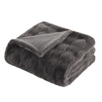Luxurious Faux Fur Throw Blanket with Crystal Velvet Reverse, Basketweave Texture, Perfect for Any Decor, 60" L x 50" W x 0.25" H, Gray