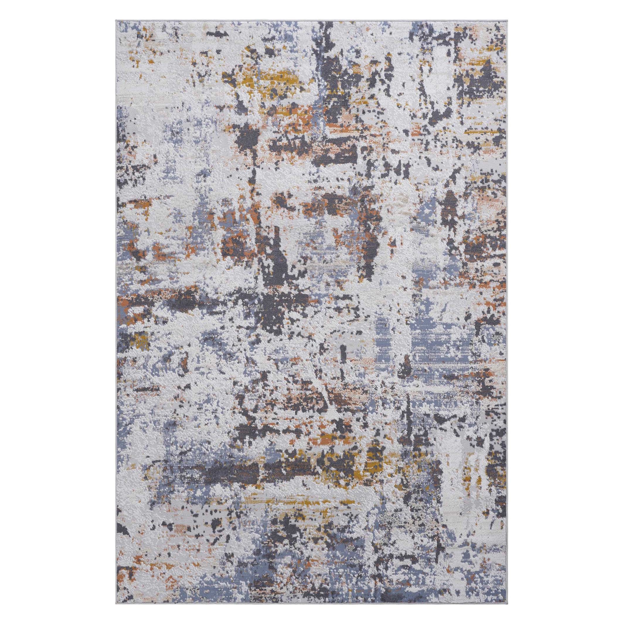 Naar 6x9 Abstract Stain-Resistant Area Rug with Cotton Backing, Medium Pile Height, Kid and Pet-Friendly Carpet, 93" L x 79" W x 0.3" H, Ivory+Navy