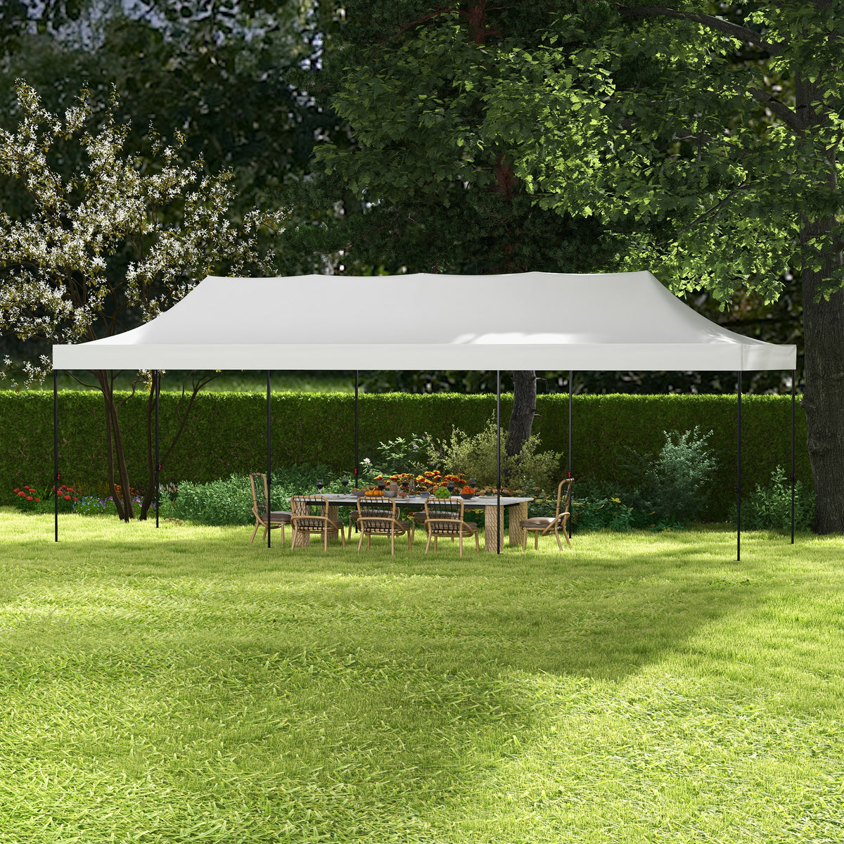 9.5' x 28' Pop Up Canopy Tent, Instant Tent for Parties, Height Adjustable, with Carry Bag and Sand Bags