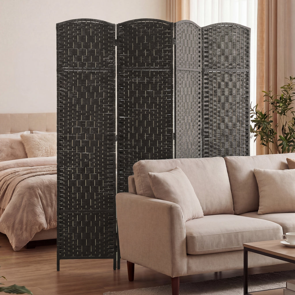 Room Divider, 4 Panel Folding Privacy Screen, 70.9" Tall Portable Weave Partition Wall Divider for Bedroom, Coffee