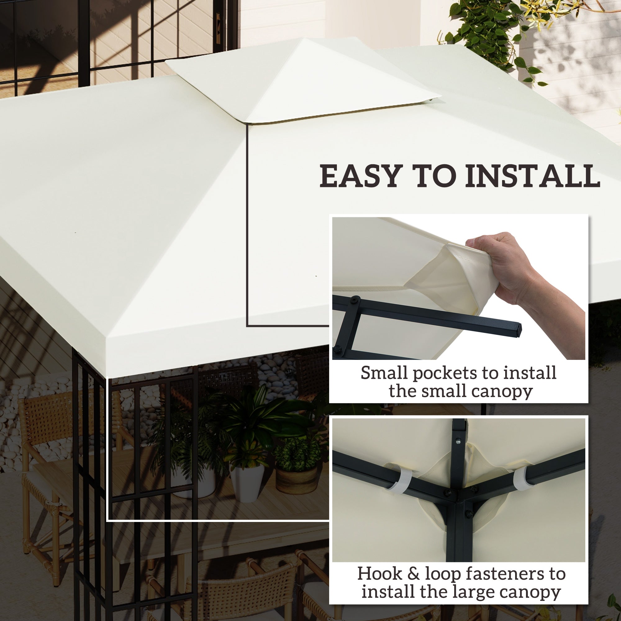 10' x 10' Gazebo Replacement Canopy 2 Tier Top UV Cover Pavilion Garden Patio Outdoor Cream White (TOP ONLY)