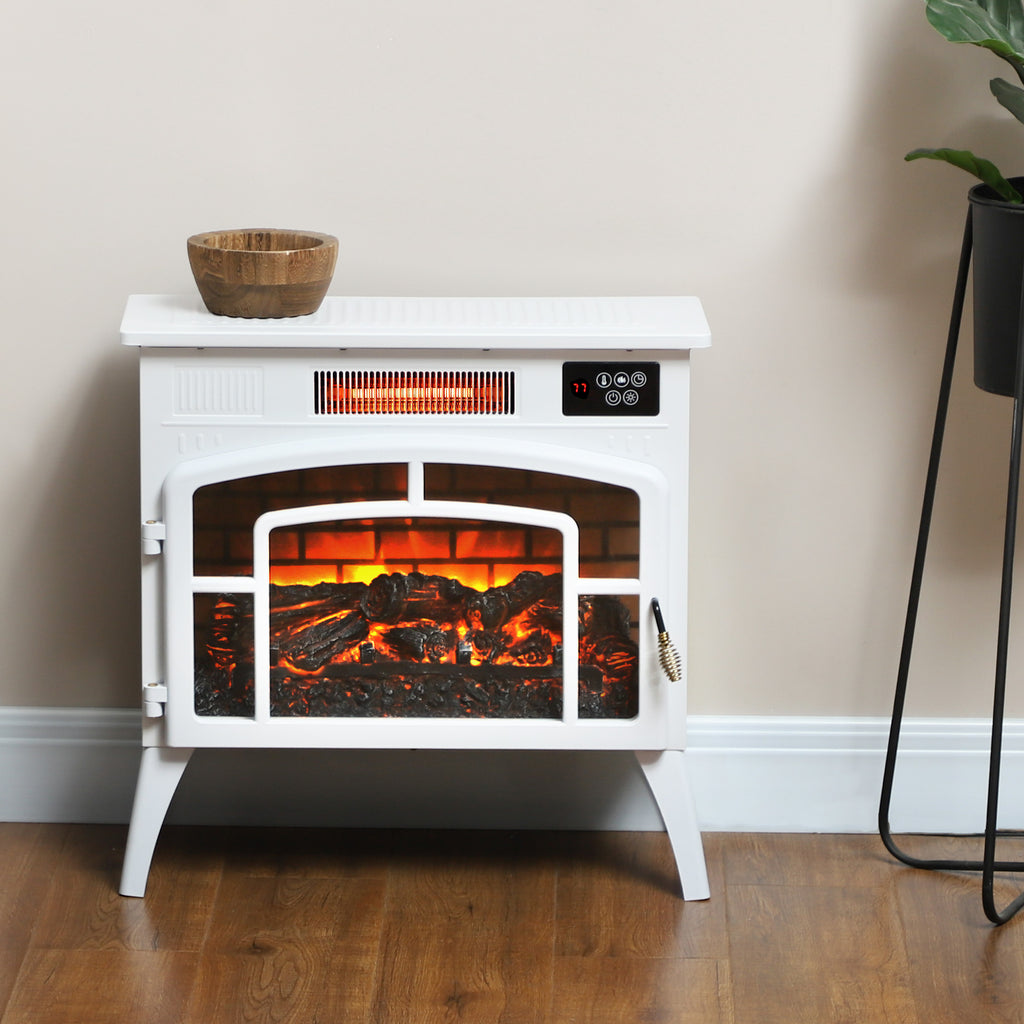 Electric Fireplace Stove, Infrared Fireplace Heater with Realistic Flame & Adjustable Temperature, 1500W, White