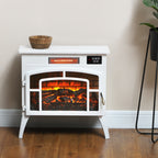 Electric Fireplace Stove, Infrared Fireplace Heater with Realistic Flame & Adjustable Temperature, 1500W, White