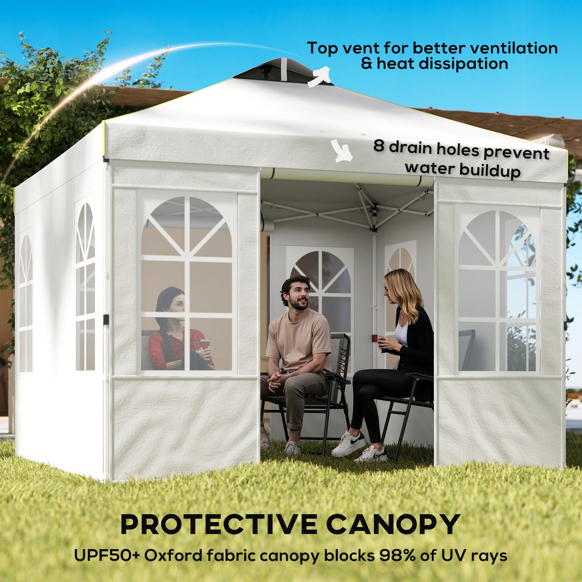 9.6 x 9.6 ft Pop Up Canopy Tent with Sidewalls, One Push Setup, UPF50+ Portable Instant Canopy Shelter, White