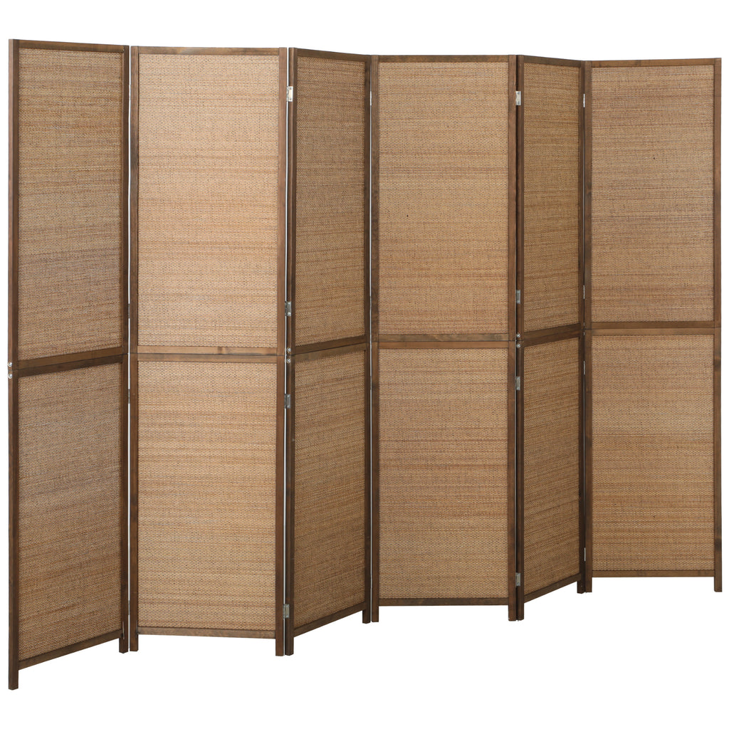 Room Divider, 6 Panel Folding Privacy Screen, 6 FT Tall Hand-Woven Bamboo Wall Partition, Brown