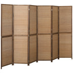 Room Divider, 6 Panel Folding Privacy Screen, 6 FT Tall Hand-Woven Bamboo Wall Partition, Brown