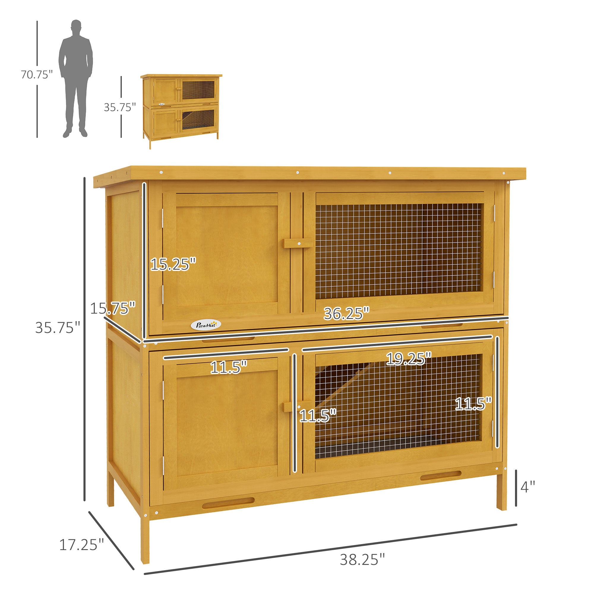 Wooden Bunny Hutch with Ramp, Indoor/Outdoor, Yellow