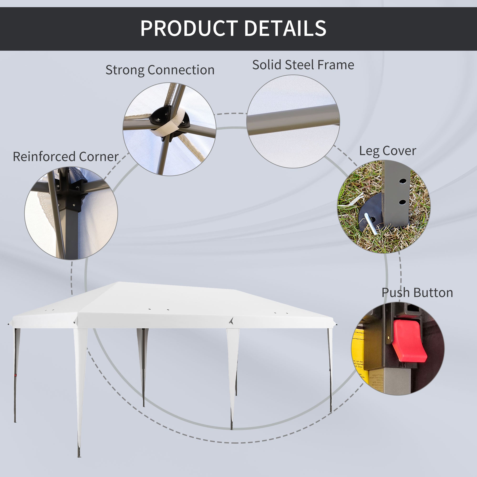 10' x 19.2' Outdoor Gazebo Pop Up Canopy Party Tent with Carrying Bag, White