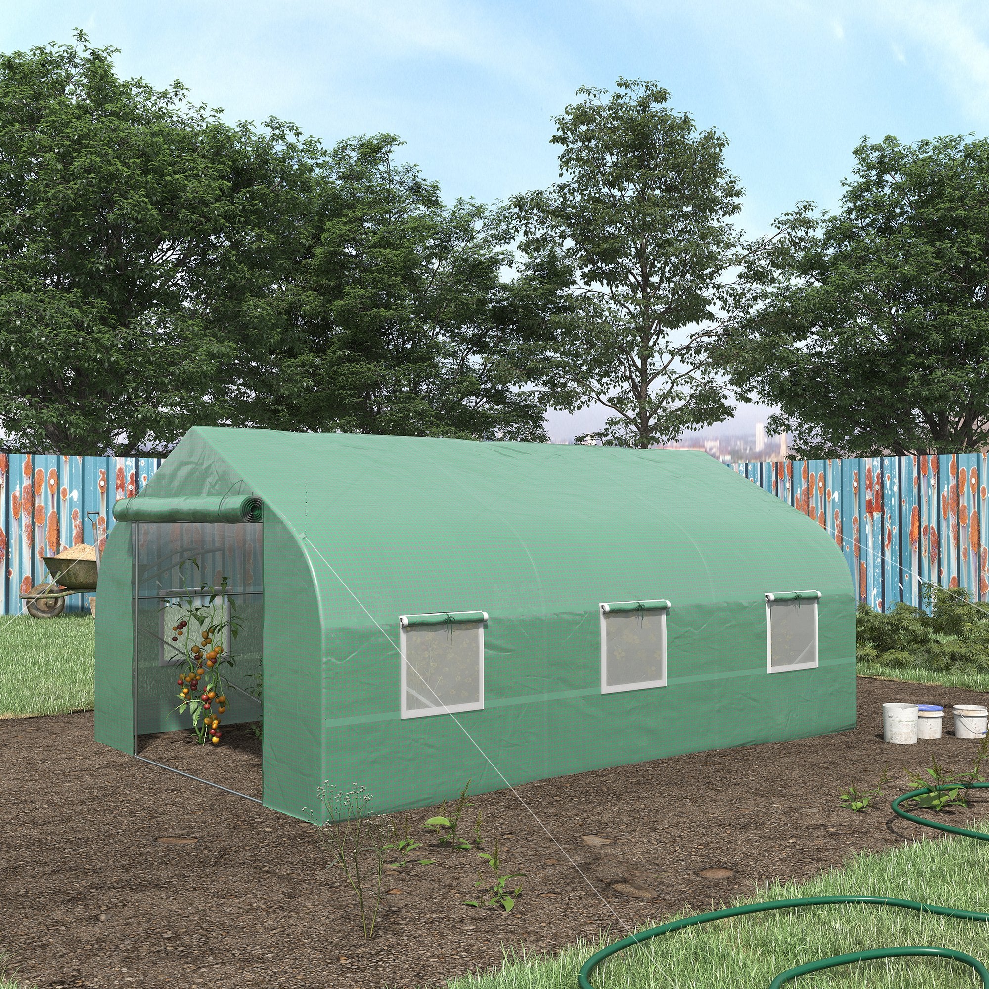 11.5' x 10' x 6.5' Outdoor Portable Walk-In Tunnel Greenhouse with Windows-Deep Green