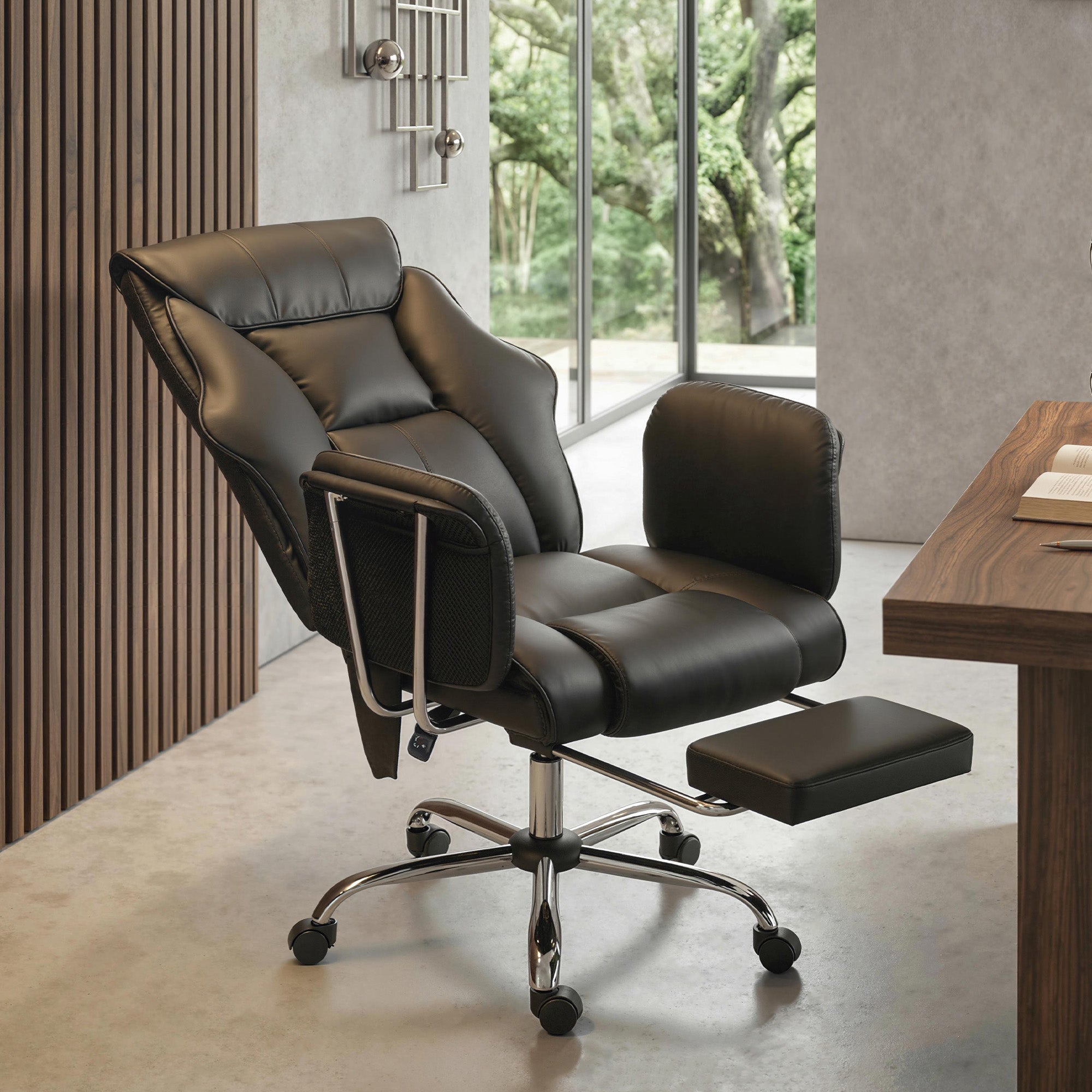 Massage Office Chair with 6 Points Vibration, Executive Desk Chair with High Back, PU Leather, Footrest, Black