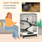 32"L 4-Level Small Animal Cage Rabbit Hutch with Universal Lockable Wheels, Slide-out Tray for Bunny, Chinchillas, Ferret, Black