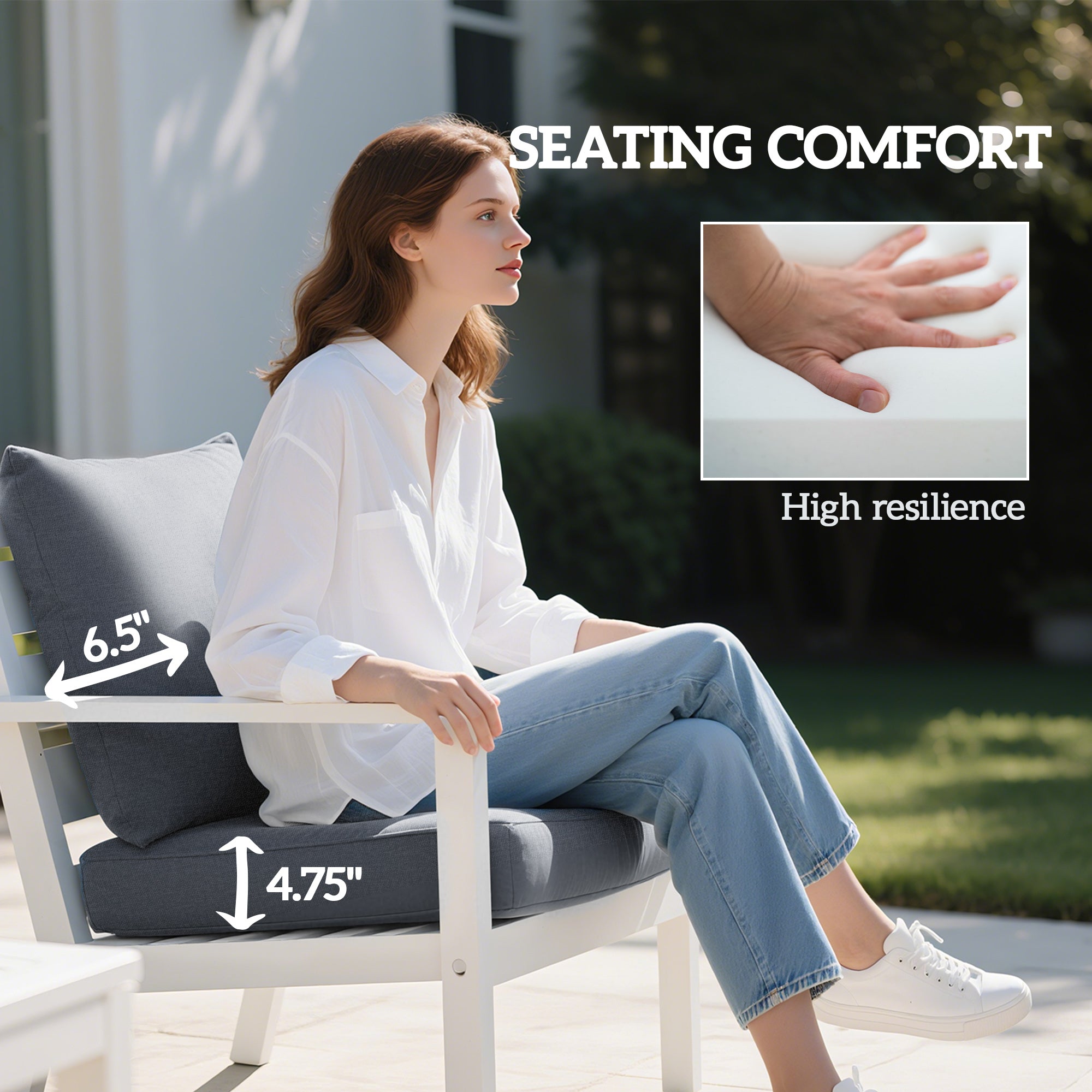 Patio Chair Cushions Set of 2 with Seat & Backrest, Fade Resistant Seat Replacement Cushion Set, Gray