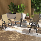 Set of 4 Outdoor Folding Chairs, Stackable Patio Dining Chairs with Armrests, Metal Frame, Light Mixed Brown