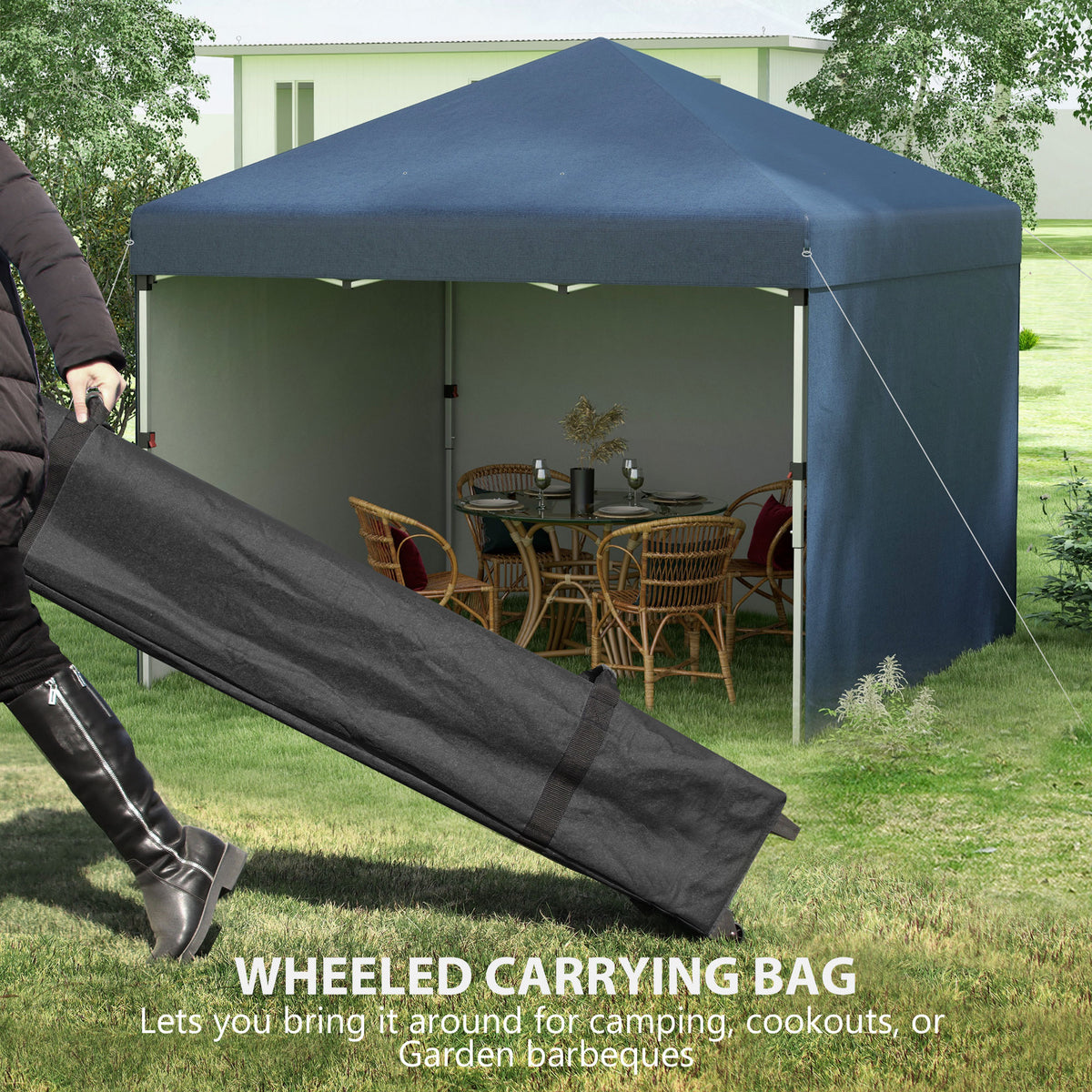 10' x 10' Pop Up Canopy with Sidewalls, Weight Bags and Carry Bag, Height Adjustable Tent for Parties, Navy