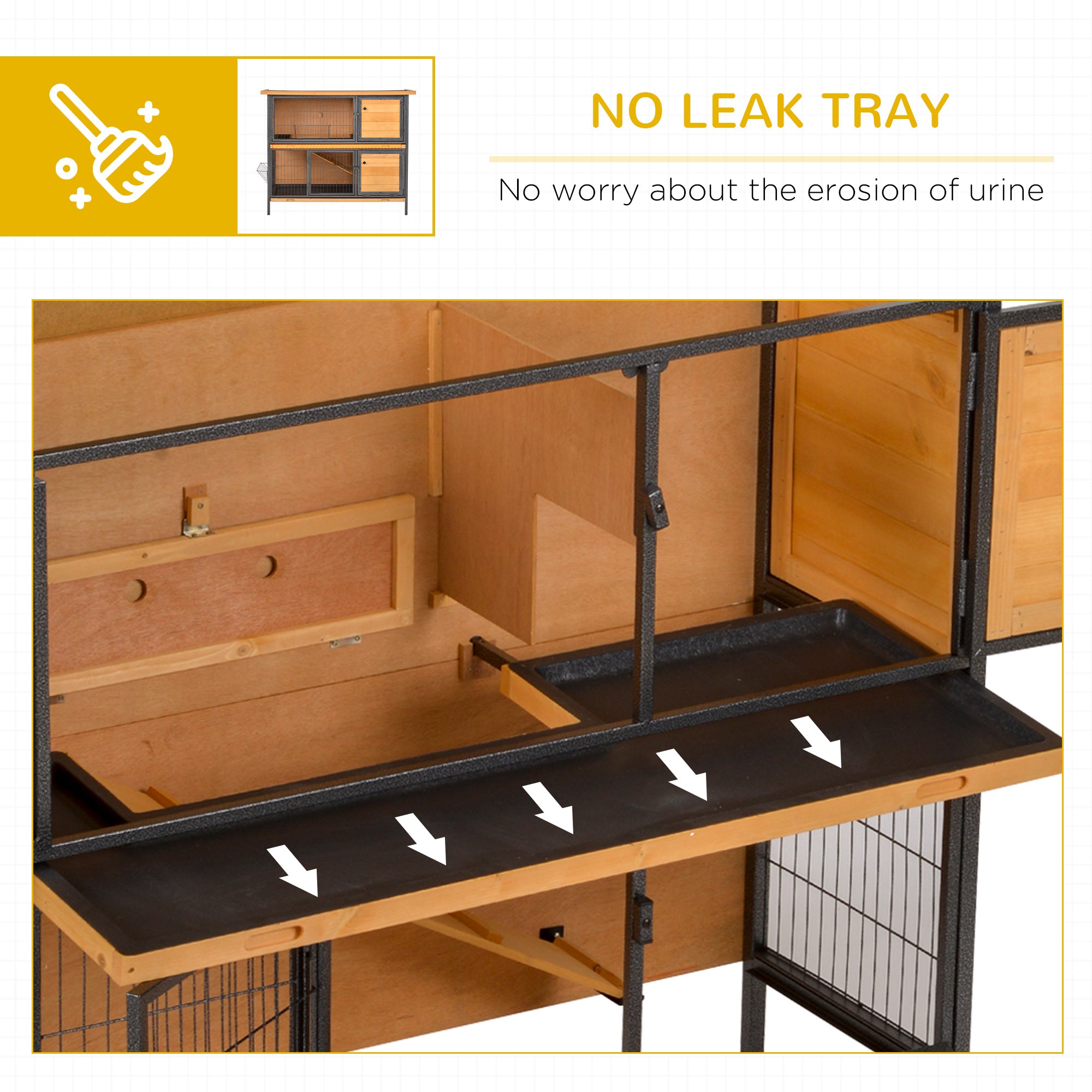 48" 2-Story Large Rabbit Hutch Bunny Cage Wooden Pet House Metal Frame with Rooms, Ramp, No Leak Tray, Feeding Trough, Waterproof Asphalt Roof for Rabbits, Chickens, Ducks, Outdoor/Indoor