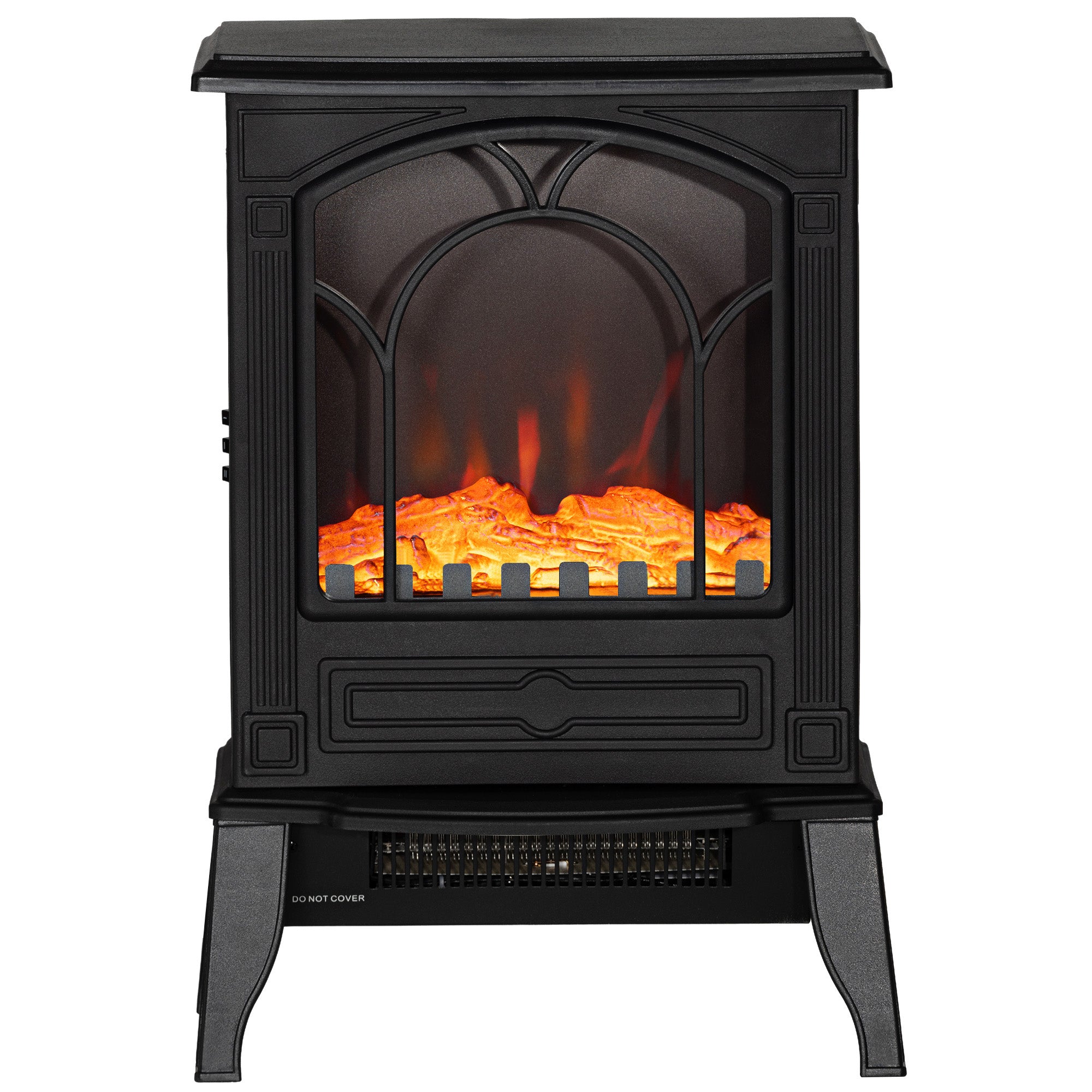 Electric Fireplace Heater, Freestanding Fireplace Stove with Realistic Flame Effect Overheat Protection 725W/1450W Black