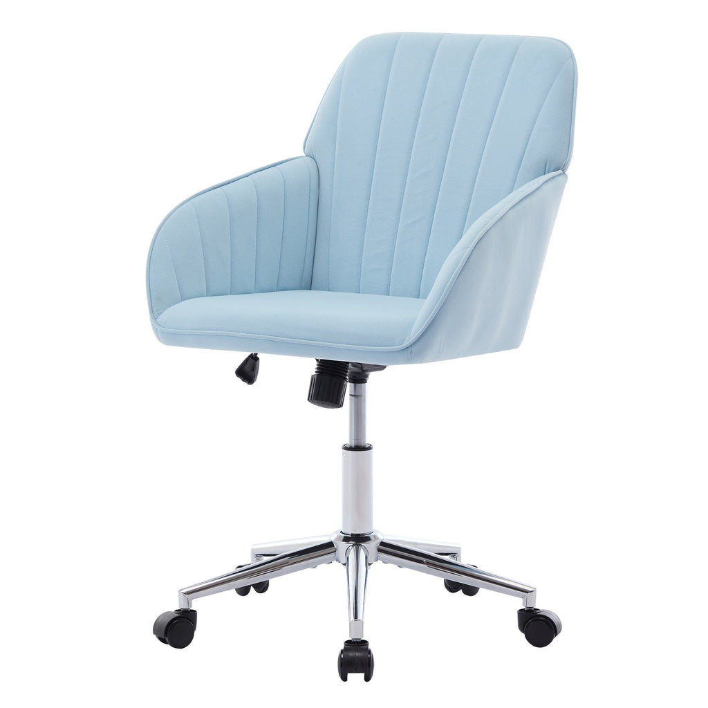 Adjustable Swivel Chair with Memory Foam Cushion and Lumbar Support, Ergonomic Office Chair with Silver Base, 25" L x 23" W x 38" H, Baby Blue