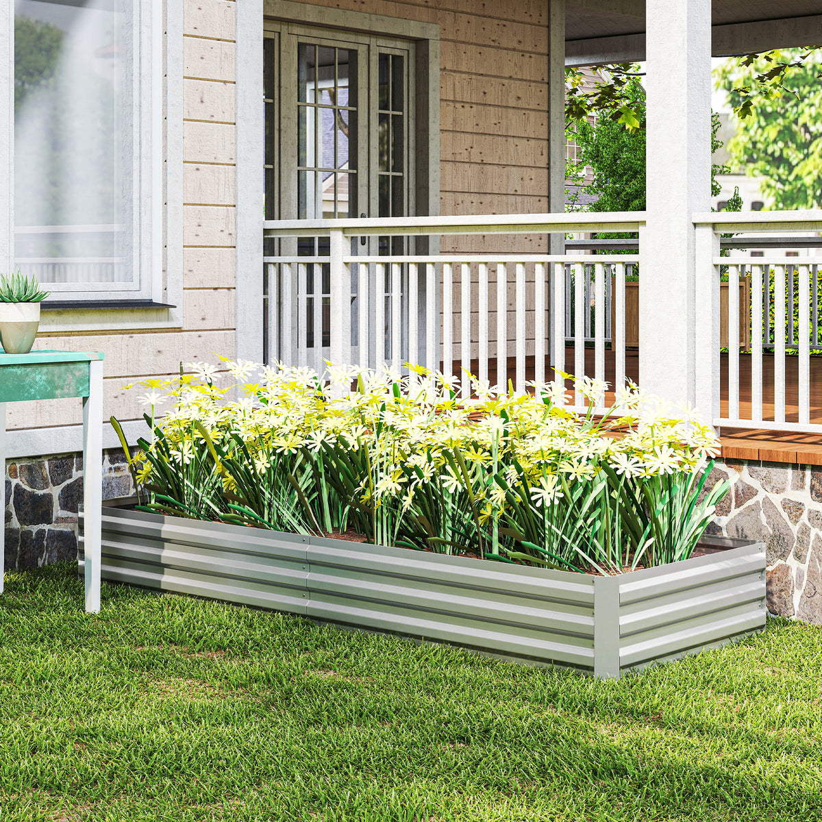 95" x 36" x 12" Galvanized Raised Garden Bed, Easy DIY and Cleaning for Growing Flowers, Herbs, Succulents, Silver