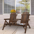 Wood Adirondack Patio Chair Bench with Center Coffee Table, Perfect for Lounging and Relaxing Outdoors Carbonized