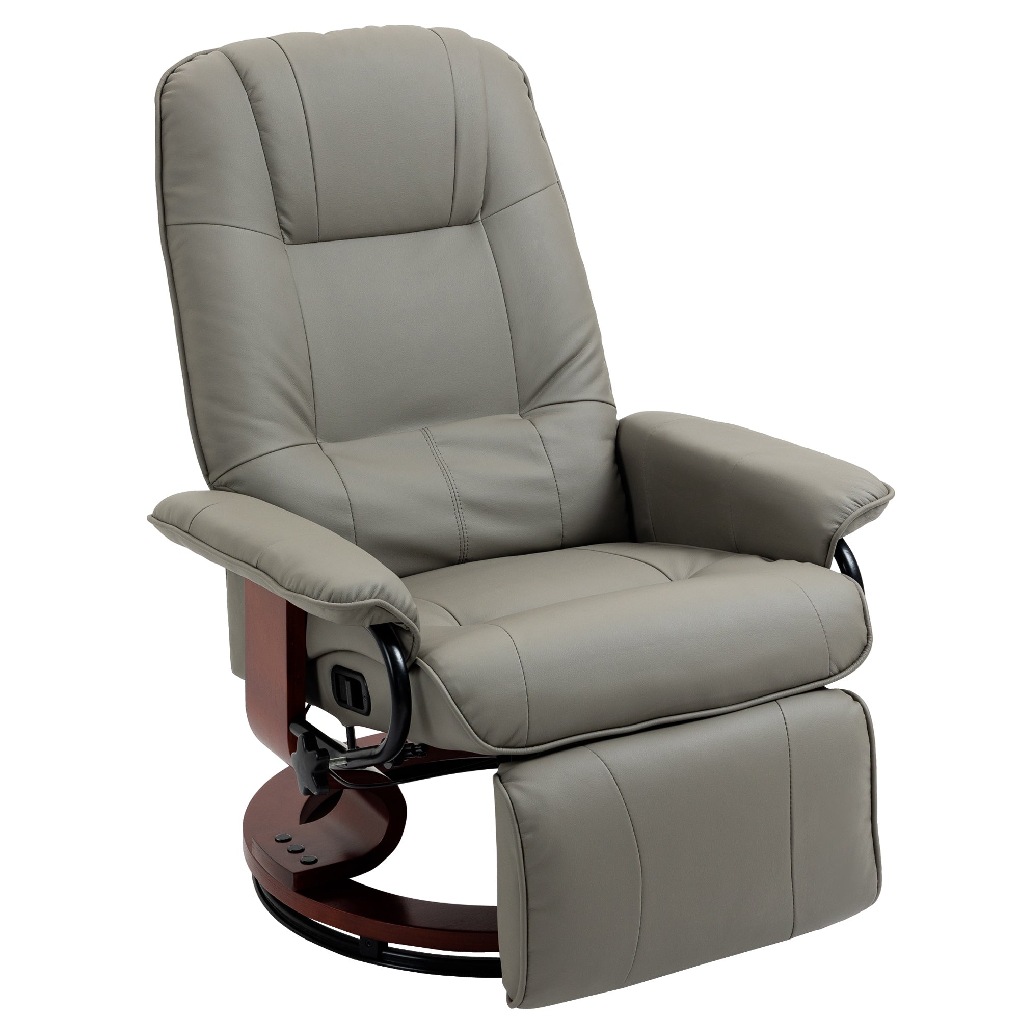 Faux Leather Manual Recliner, Adjustable Swivel Lounge Chair with Footrest, Armrest and Wrapped Wood Base for Living Room, Gray