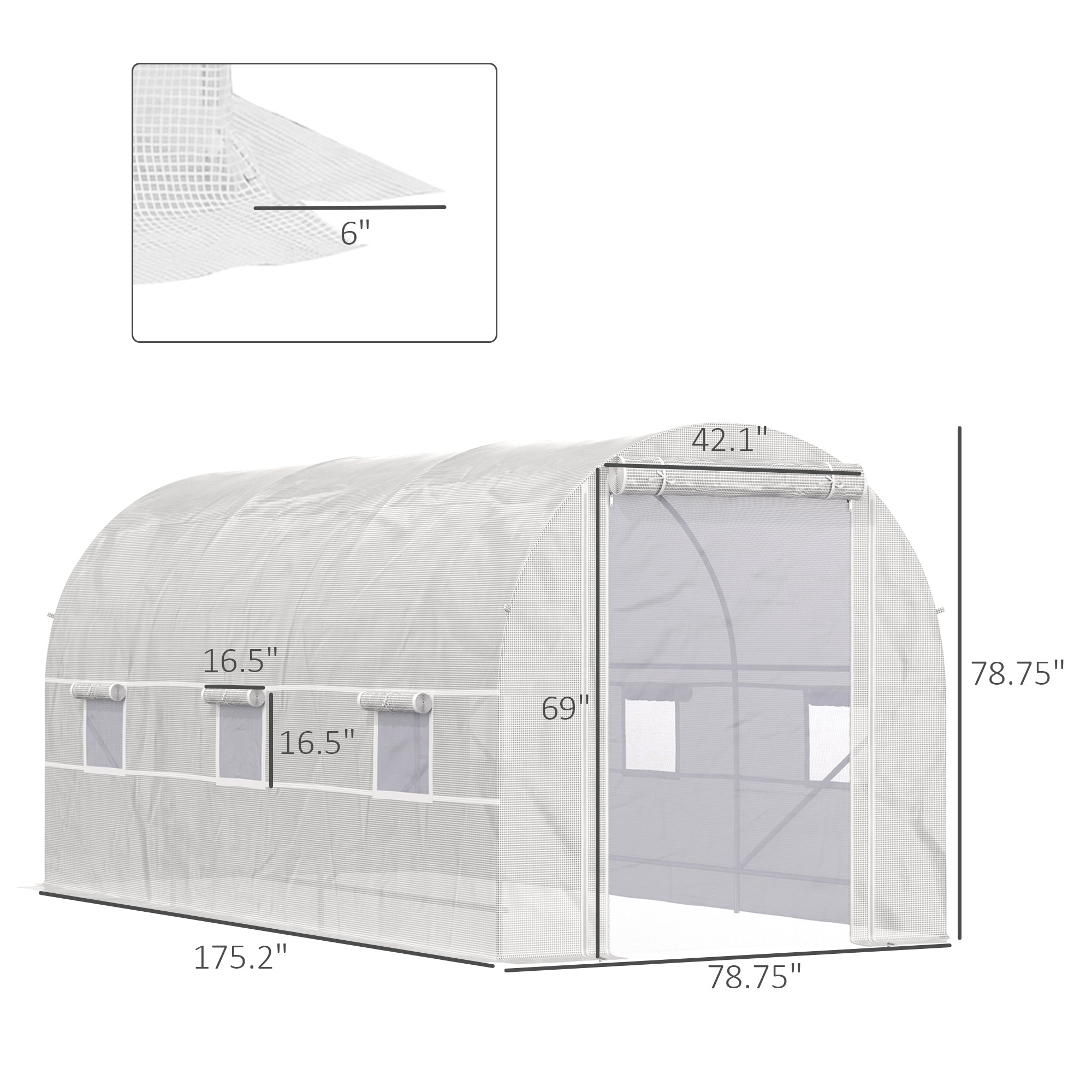 14.6' x 6.6' x 6.6' Walk-In Tunnel Greenhouse, Large Garden Hot House Kit with 6 Roll-up Windows & Roll Up Door, Steel Frame, White