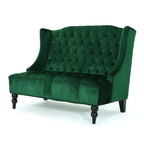 Modern Glam Loveseat Sofa with Velvet Upholstery, Wingback Design, Button-Tufted Diamond Stitch, 50.50" W x 34.00" D x 38.50" H, Emerald